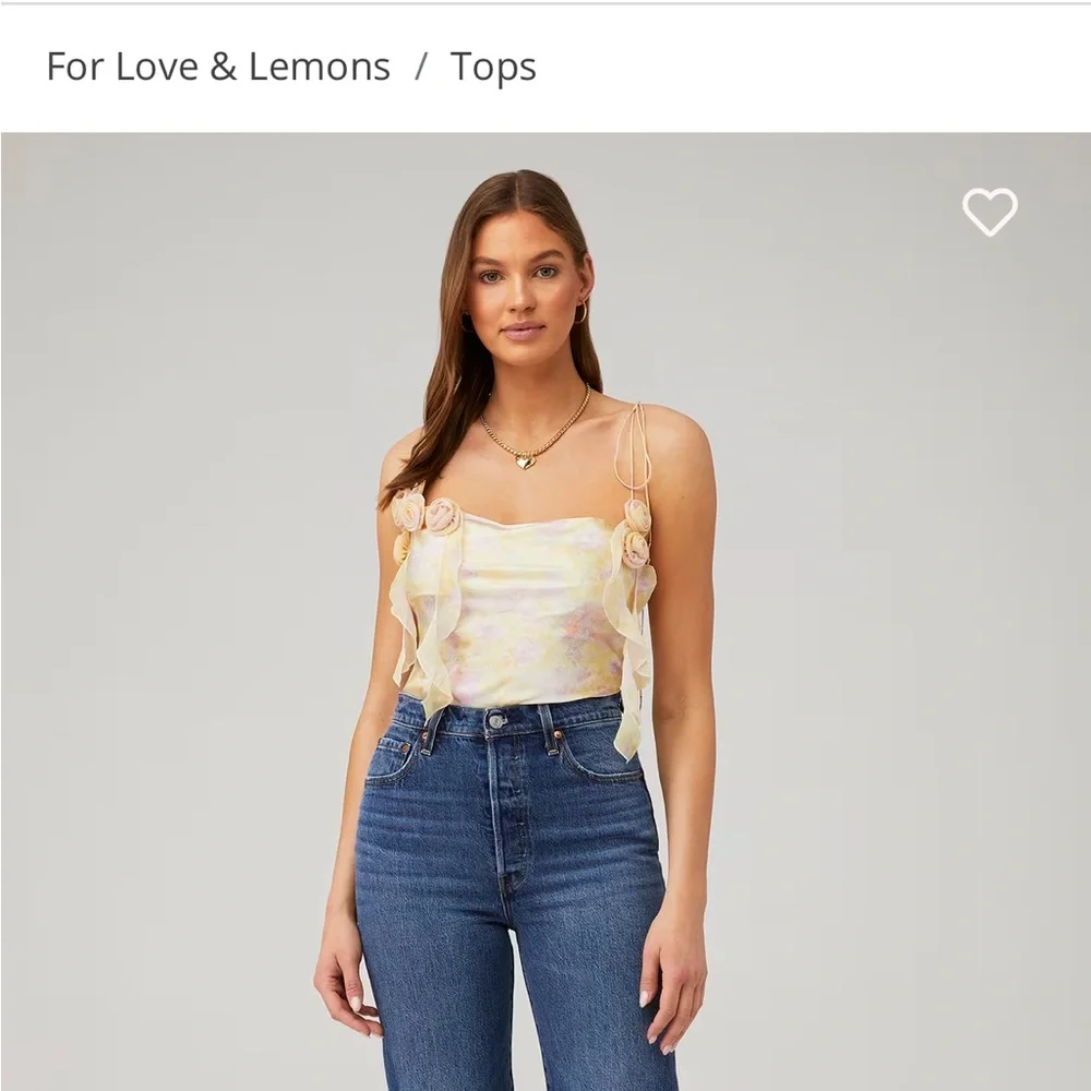 For Love & Lemons Floral Chiffon Camisole Top Rosette Strap Tank - Picture 3 of 5